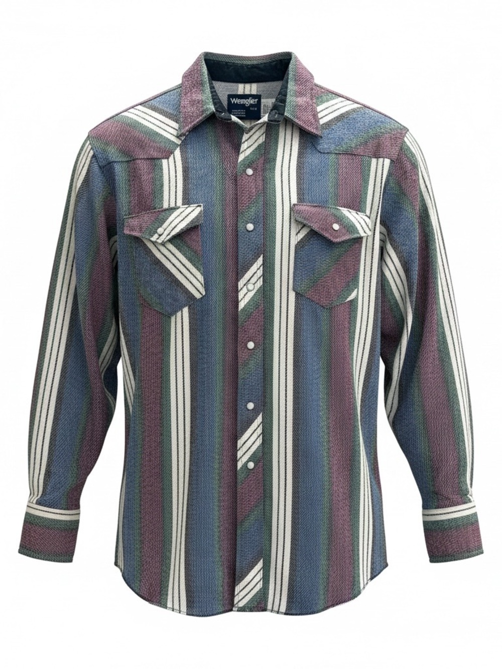 VTG Wrangler Flannel Striped Pearl Snap Western Cowboy Shirt X-Long Tails XXL